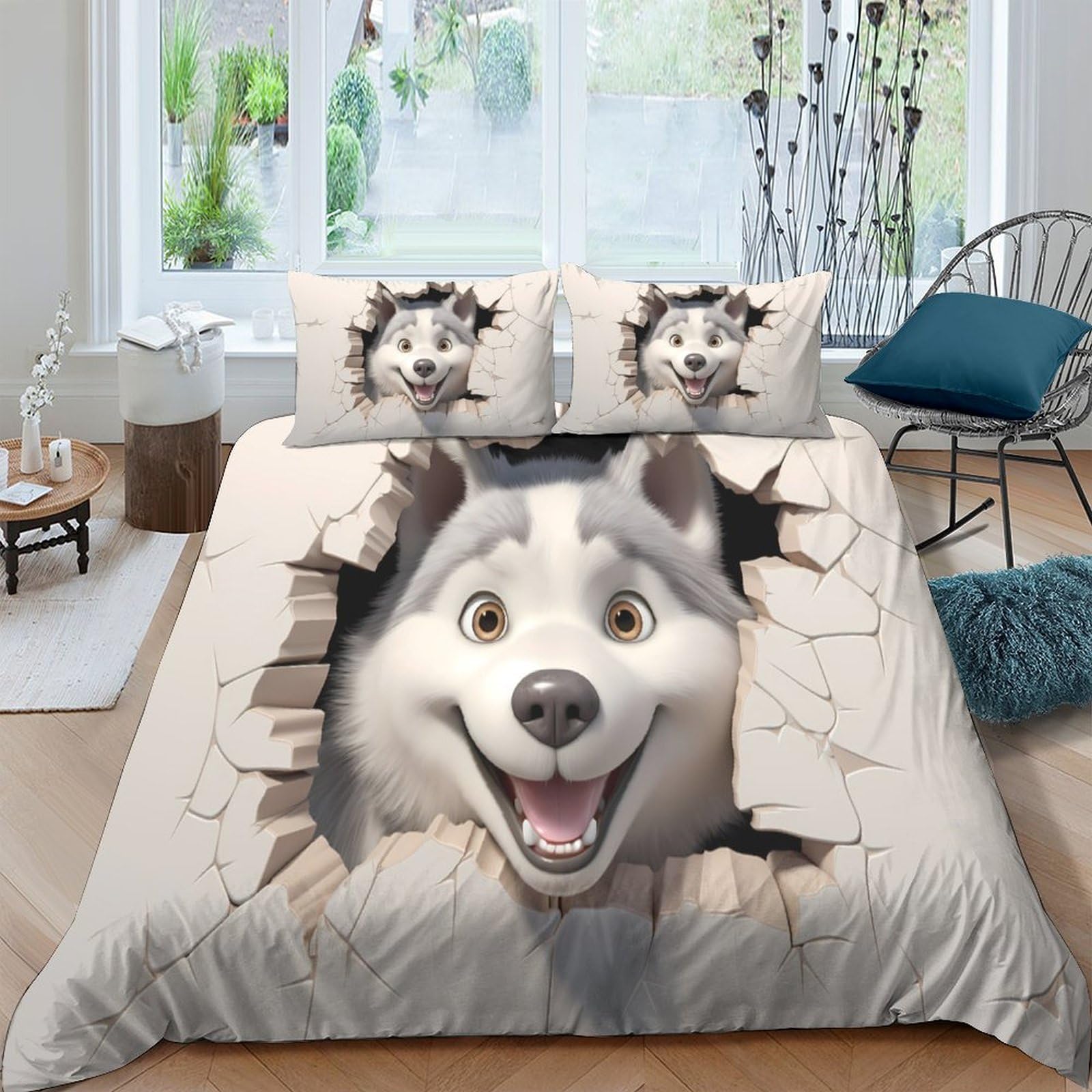 Ctjqhvkz Style-9 3D Printed Husky Dog Fitted Sheet Microfiber Soft Breathable Cartoon Animal Bed Sheet For Bedroom Dorm Mattress Protection Decor Single（135X200cm）