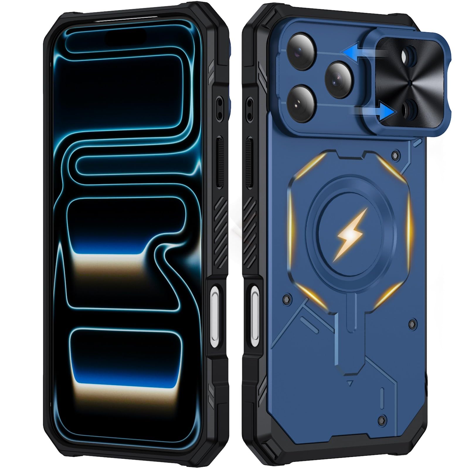 Carcasa genérica compatible con iPhone 15 Pro (color: azul) a prueba de golpes, magnética, carcasa de silicona dura