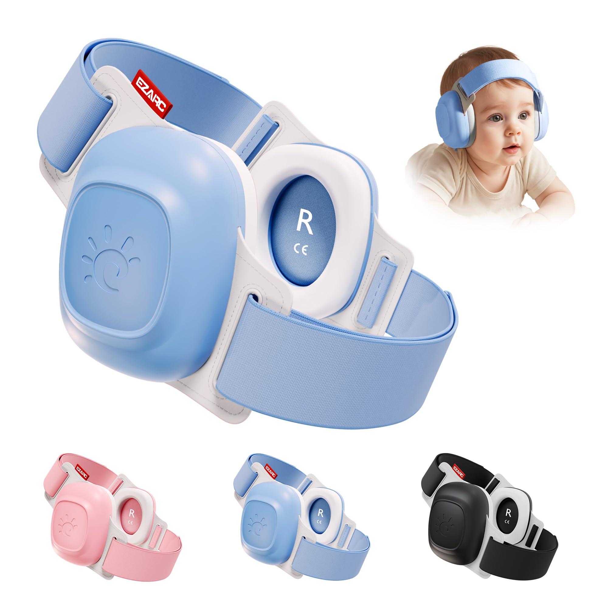 ezarc baby ear muffs for noise protection â€“ snr 25db noise cancelling headphones for newborns, infants & toddlers (3â€“48 months), adjustable headband, comfy fit for airplane, concerts, sleeping (blue)