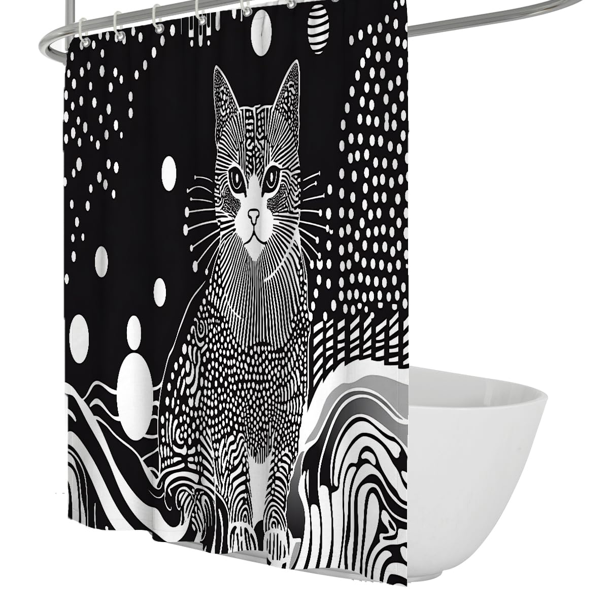 Abstrakte Katze Duschvorhang Monochrome Baddeko 180 x 200 cm