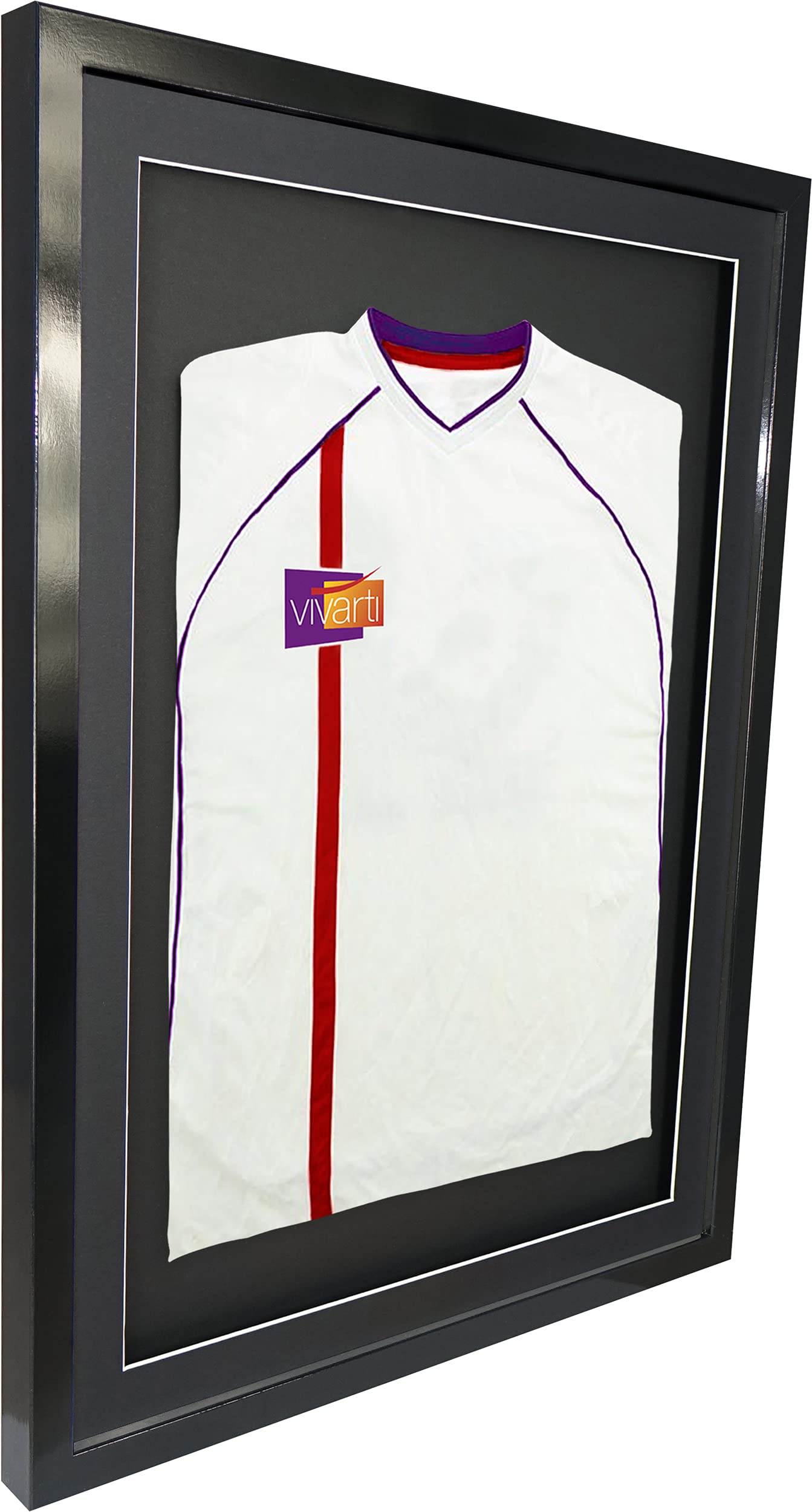 Vivarti DIY Junior - Marco de exhibición para camisa deportiva (50 x 70 cm), color negro brillante, soporte negro, tarjeta de respaldo negra