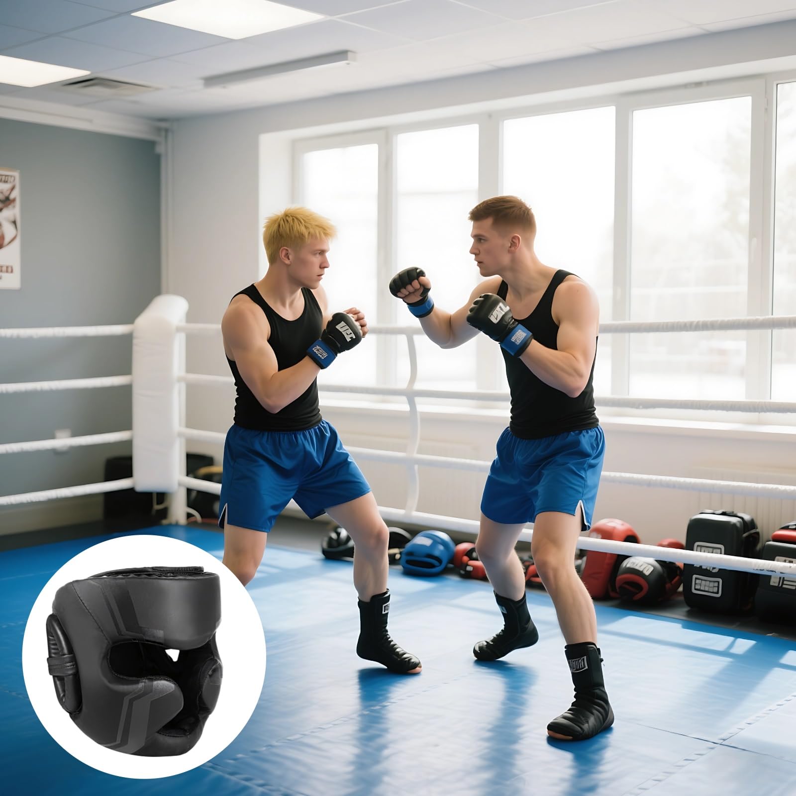Copricapo da boxe, equipaggiamento protettivo per allenamento e competizioni, regolabile, in pelle PU, nero, taglia L (57-65 cm)