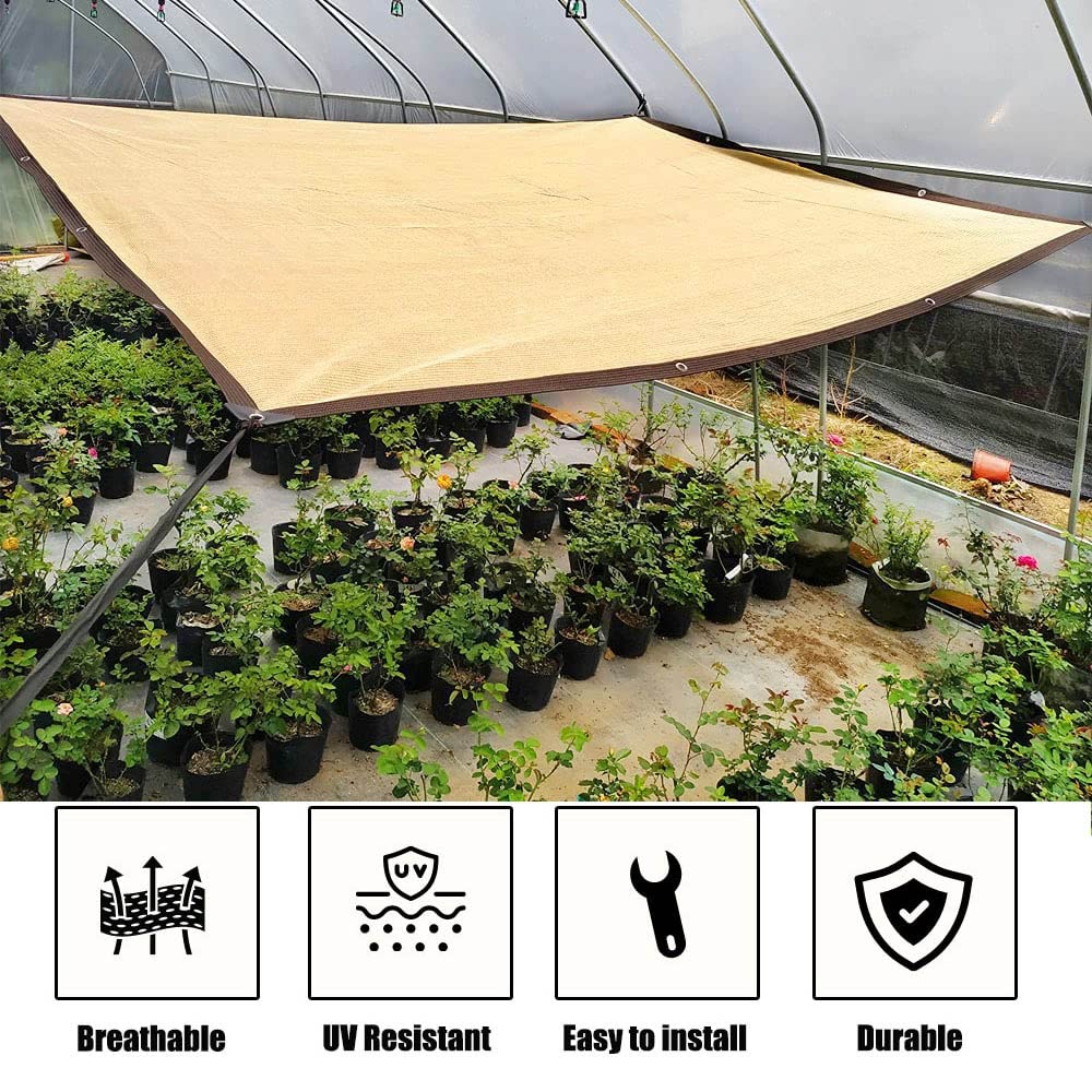 Siatka zacieniająca na zewnątrz, 90% promieni UV, baldachim 1 x 2 m do 6 x 8 m, rozmiary z przelotkami, przyjazna dla środowiska siatka, na patio, ogród, balkon, do szklarni, na kemping, beżowy kolor