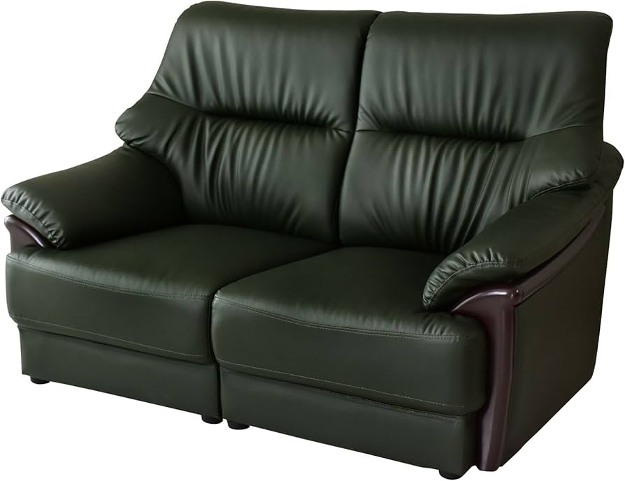 リペア済み】 レザー 2Pソファ グリーン色