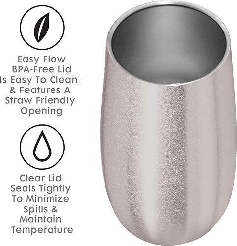 Miniatura 10 de Oggi Thermo Flute 'Celebrate Collection' - Vaso aislado de acero inoxidable para flauta de champán, color plateado brillante, 6 onzas, con tapa