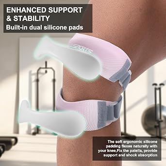 NuCamper Patellar Tendon Support Strap, Adjustable Patella Band Knee Brace for Men & Women Relief Knee Pain, Patella Stabilizer Knee Straps for Running, Basketball, Tendonitis, Jumpers Knees Pink