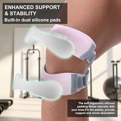 NuCamper Patellar Tendon Support Strap, Adjustable Patella Band Knee Brace for Men & Women Relief Knee Pain, Patella Stabilizer Knee Straps for Running, Basketball, Tendonitis, Jumpers Knees Pink