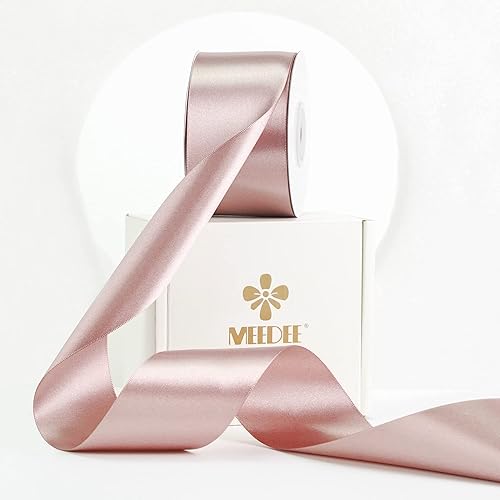MEEDEE Cinta de satén rosa polvorienta de 2 pulgadas, cinta rosa polvorienta Lux de doble cara de satén por 25 yardas, cinta de satén de seda para