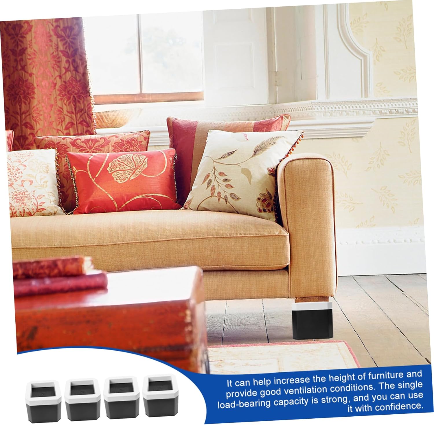 PRETYZOOM 4pcs Heavy Duty Bed Risers for Furniture Non- Floor Protectors for Sofa Table and Bed for Increased Height and Stability