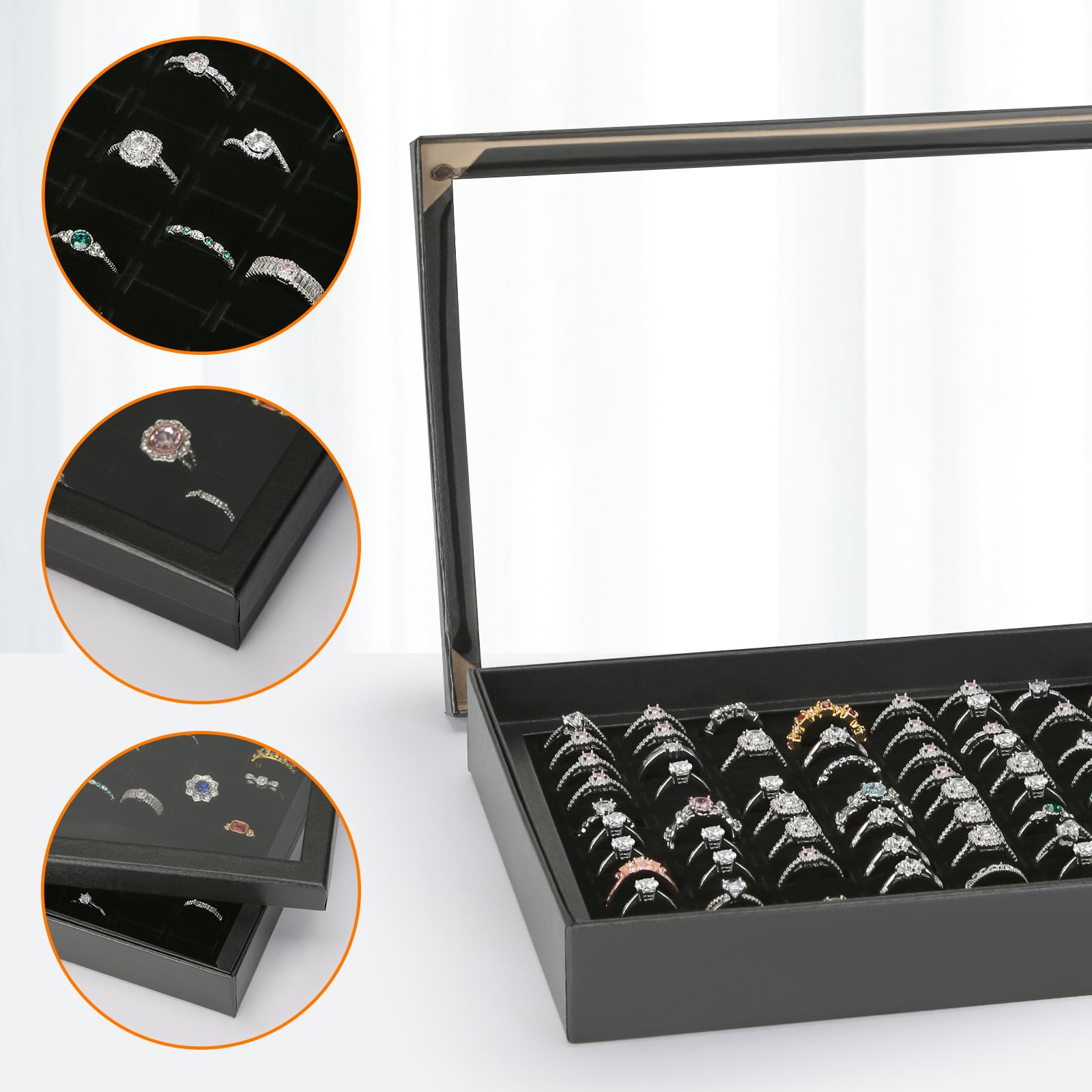 100 Slots Ring Earring Holder Display Case, Velvet Jewelry Ring Earring ...
