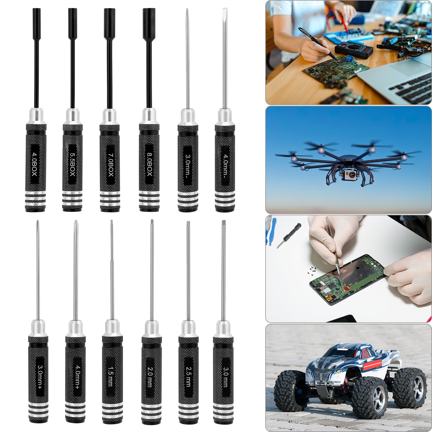 QWORK® Juego de herramientas RC 18 en 1, juego de herramientas RC, para coches RC, barcos, drones de carreras, robots