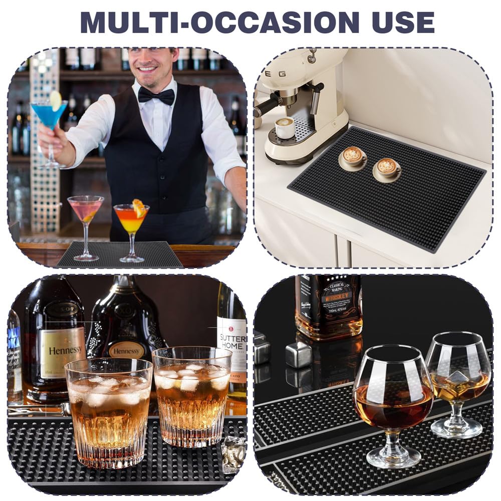 Juego de 4 Alfombrillas de Bar para cócteles y cafeterías, Antideslizantes, Flexibles, de Goma, para Servicio de Bar, de peluquería, Secado de Platos (24 x 12 + 18 x 12 + 23 x 3 + 12 x 6 Pulgadas,