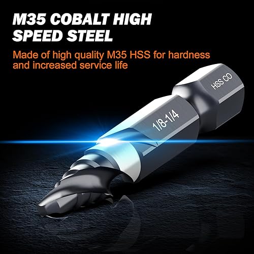 Miniatura 3 de THINKWORK Broca de paso de flauta espiral de cobalto M35, broca de paso HSS de tamaño único de 14 pulgadas, tamaño pequeño EDC 14 de pulgada para