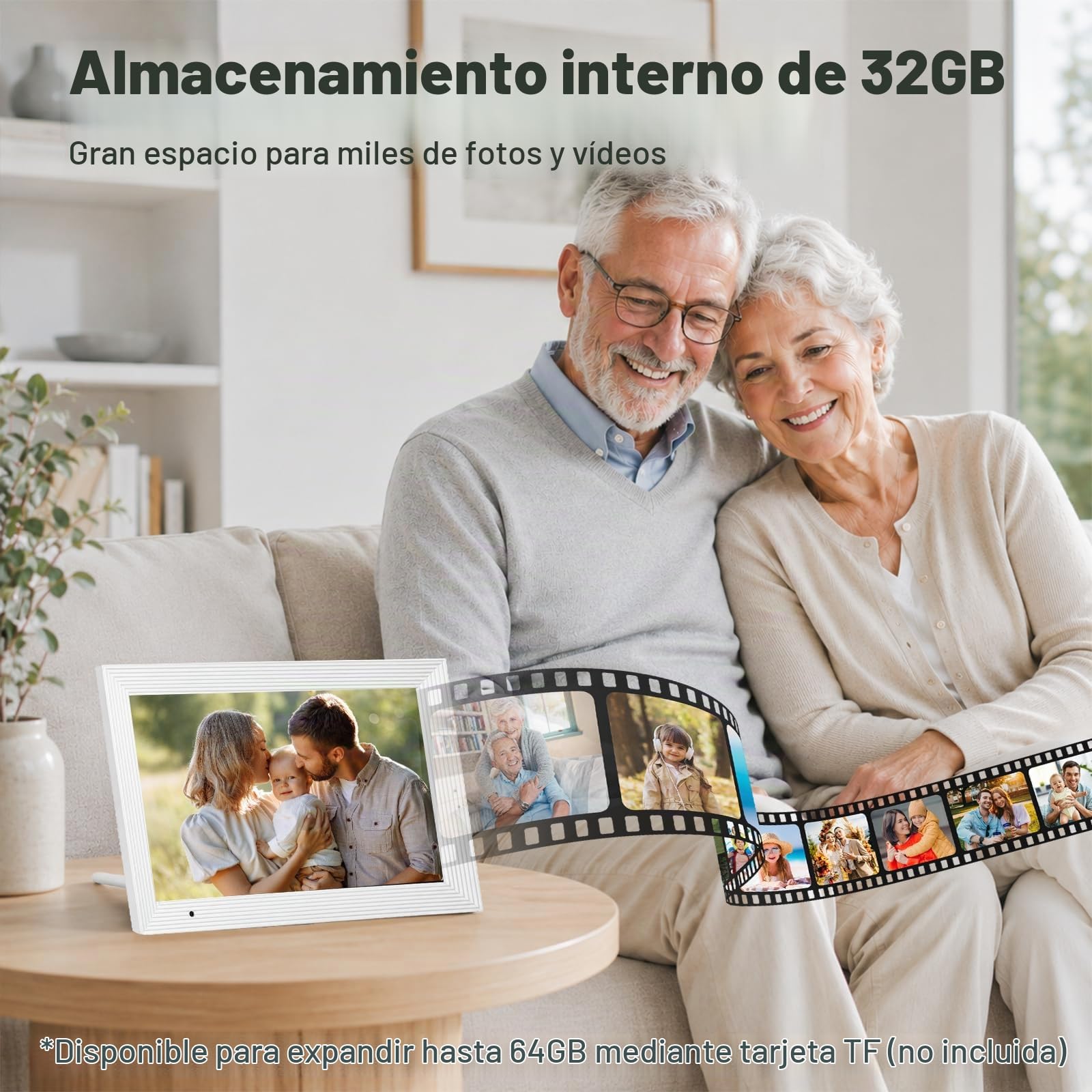 AEEZO Marco Digital de 32 GB, Marco Fotos de Digital con WiFi de 10,1″, Marco Digital con Rotación Automática, Fácil y Rápido Intercambio Remoto de Fotos y Vídeos a Través de AiMOR (Blanco a Rayas)