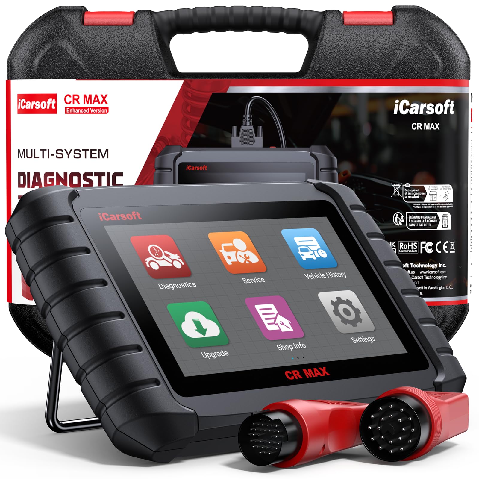 iCarsoftCR MAX 2025 Bidirectional Scan Tool All System 49+ Services and 47+ Special Functions Full Active Test OBD2 Scanner Diagnostic Tool Car Code Reader CAN FD with 38 Pin for Benz 20 Pin for BMW