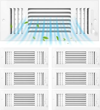 6 Pack White 4x12 Inch Interior Size Ceiling Vent Covers, 3 Way Adjustable Solid Steel Air Register, Sidewall & Wall Vent Cover for Home HVAC, Bathroom, Office, Toilet
