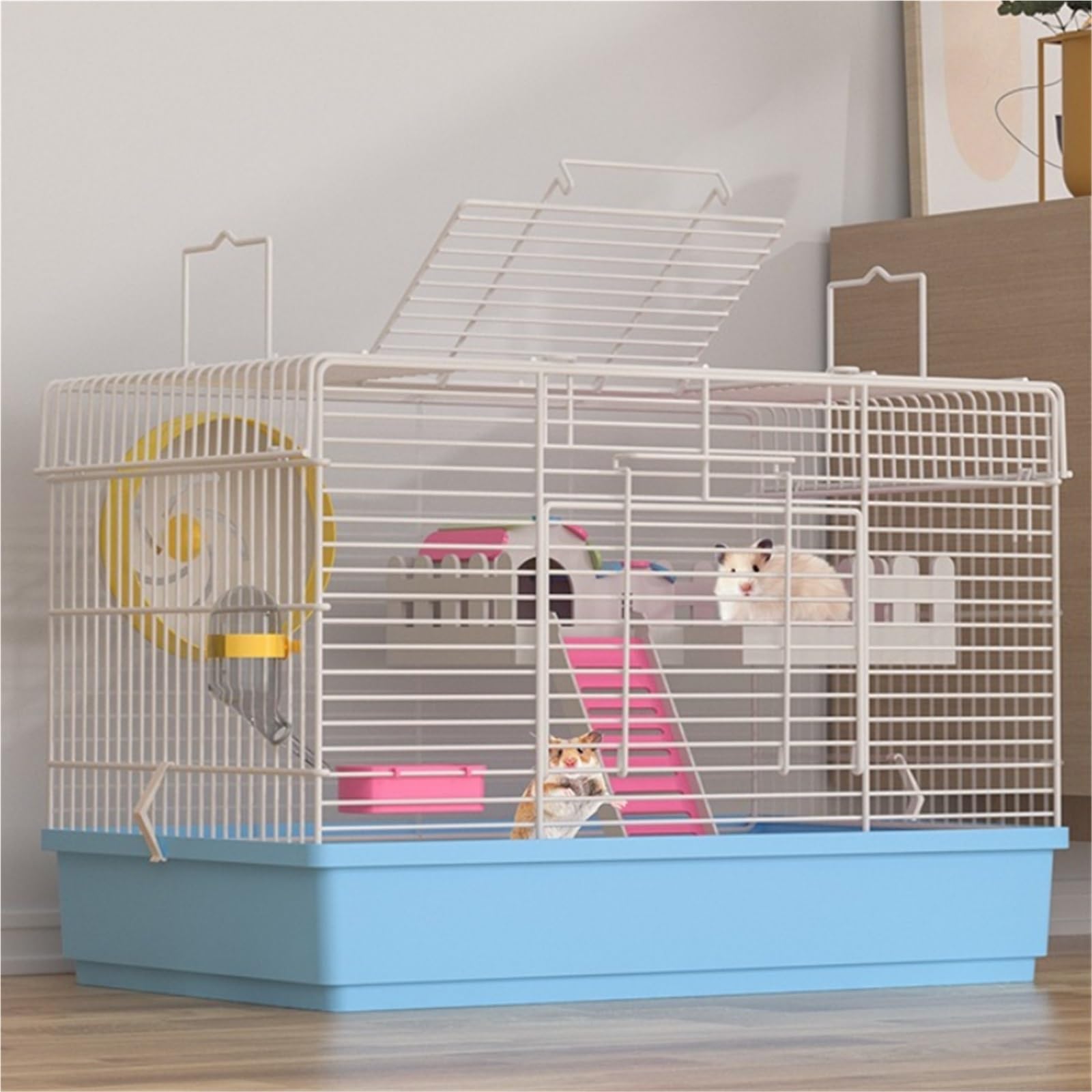 Cage à Hamsters Cage à Hamster Domestique cryptée Transparente en métal Plateau surélevé(Blue)