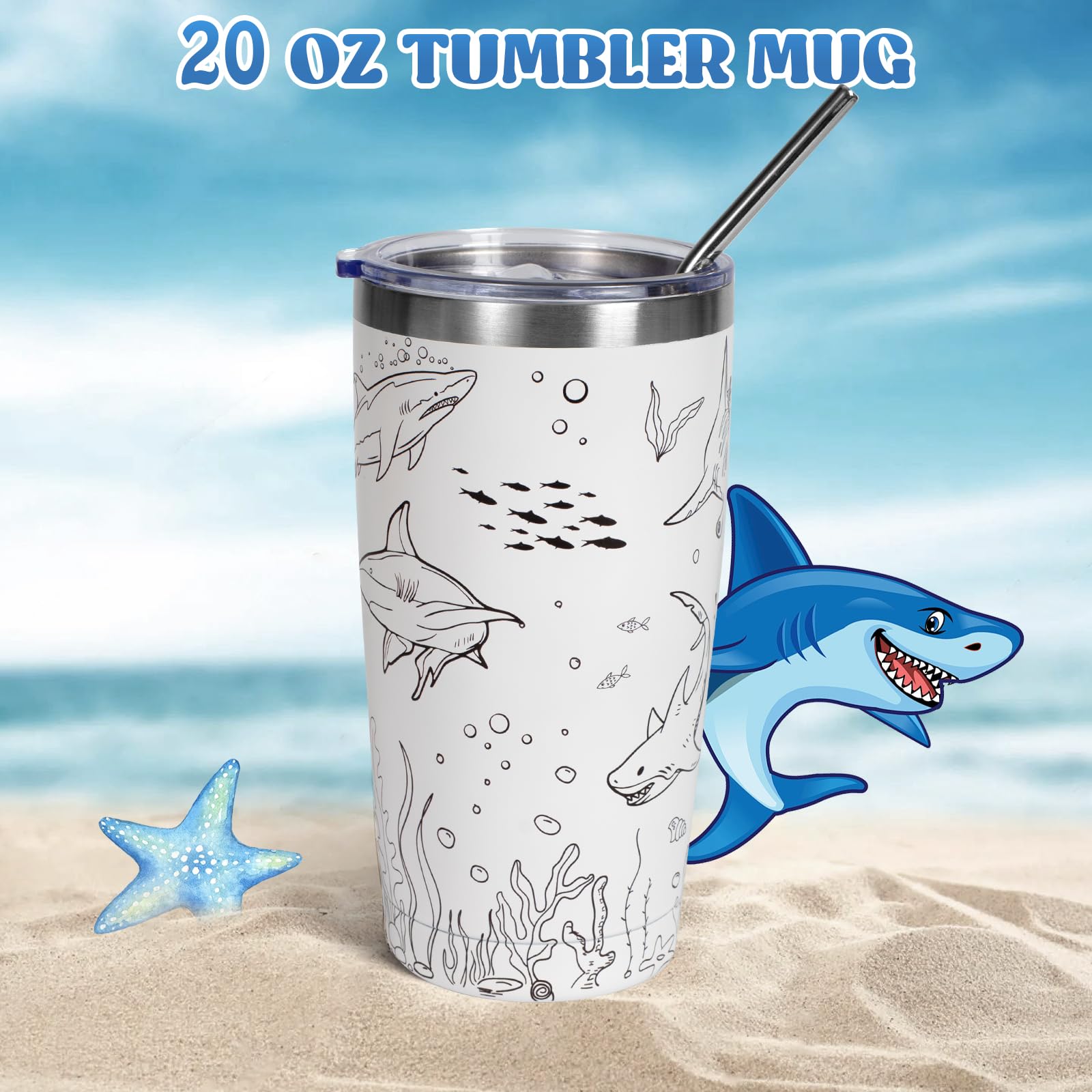 Shark Gifts for Women, 9 Pcs Shark Lovers Gift for Girls Including Tumbler Tote bag Makeup Bag Shark Coin Purse Socks Notepad Keychain Gift Card for Christmas Birthday Mothers Day