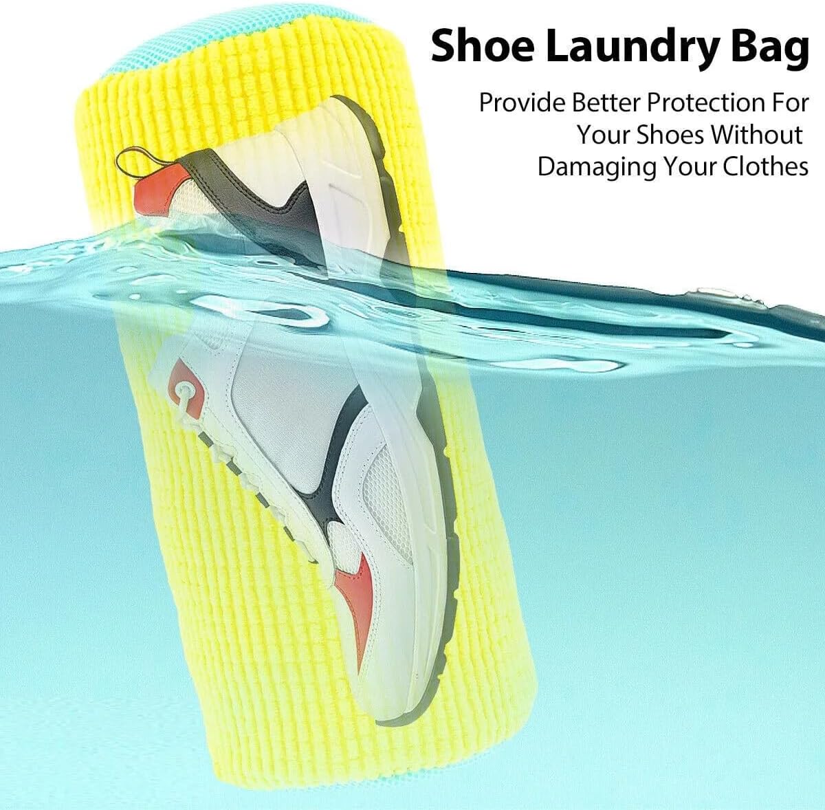 Shoe washing machine bag, Laundry Shoe Bag For Washer And Dryer with Free Microfiber Towels, Reusable Shoe Washing Bag for All Shoe Types And Sizes (Yellow 2Pcs)