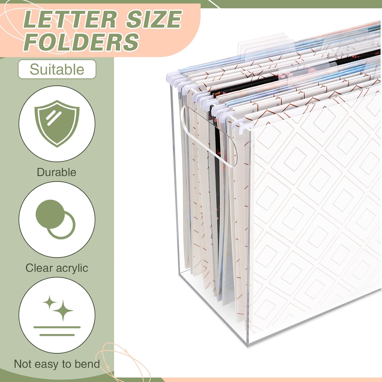 Thenshop 3 Pcs Acrylic File Organizer Acrylic Desktop File Box with Handle Hanging Folder Clear Holder Filing Box for Office Home School Letter Size Folder Storage, 12.2 x 5.5 x 9.4 Inch
