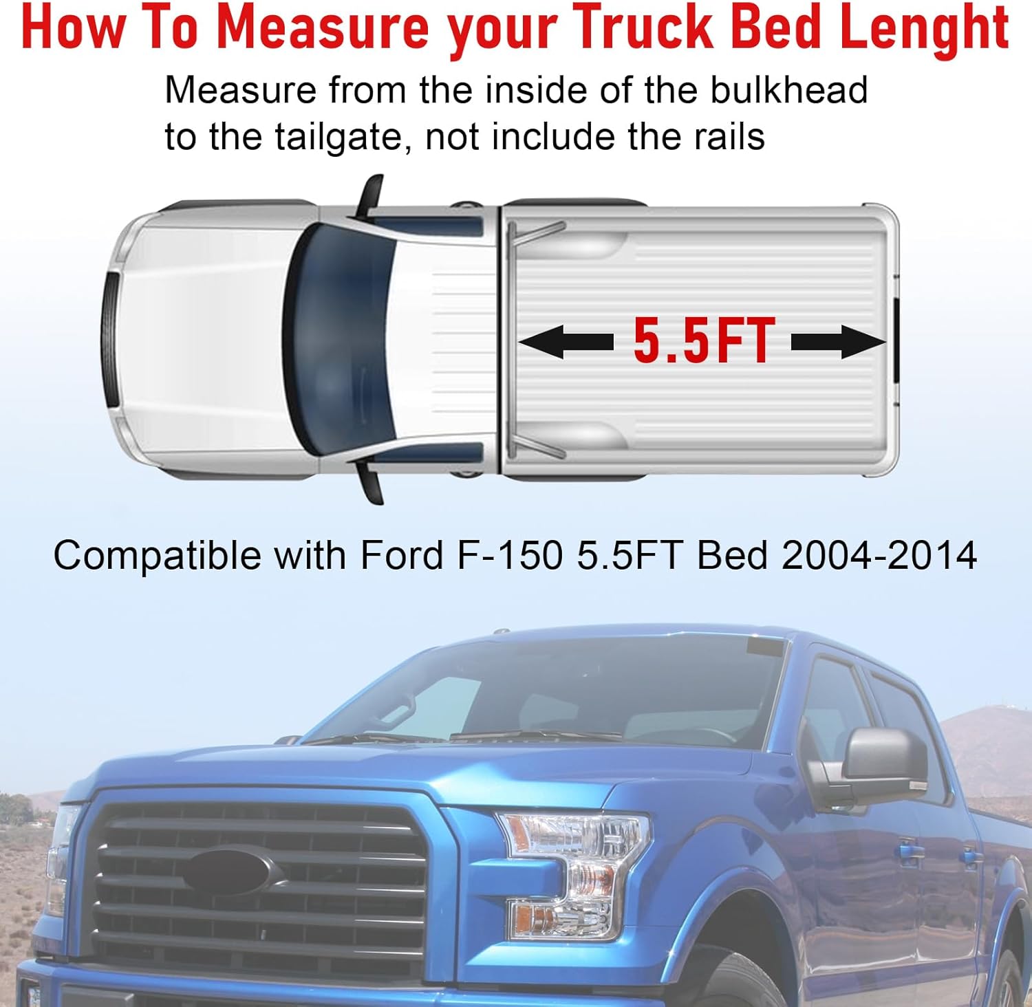 Hard tri Fold Tonneau Cover Compatible with Ford F150 2004-2014, Styleside 5.5FT Truck Bed Cover