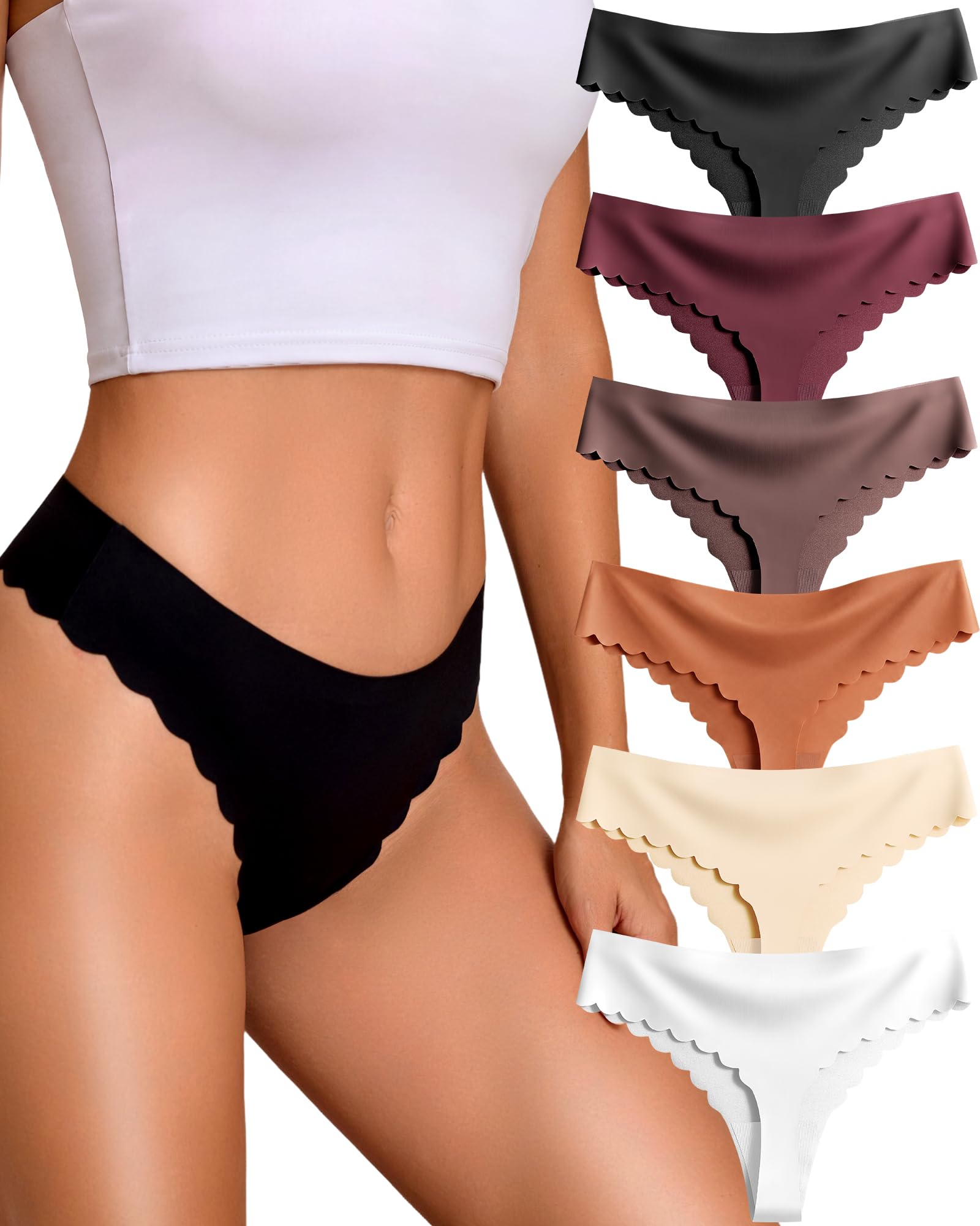 Sth Big Seamless String Tanga Damen Nahtlose Unterwäsche Frauen Sport Slip | Tanga Damen Nahtlos,Unsichtbar Unterhosen,Baumwollzwickel Ohne Naht Slip,Scalloped Schwarz Pantys,Thong fur Sport Yoga Alltag