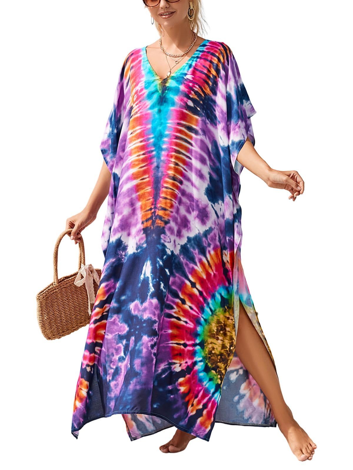 Kaftan Dresses for Women Plus Size Bathing Suit Cover up Vneck Batwing Dress Loose fit Moroccan Caftan mumu