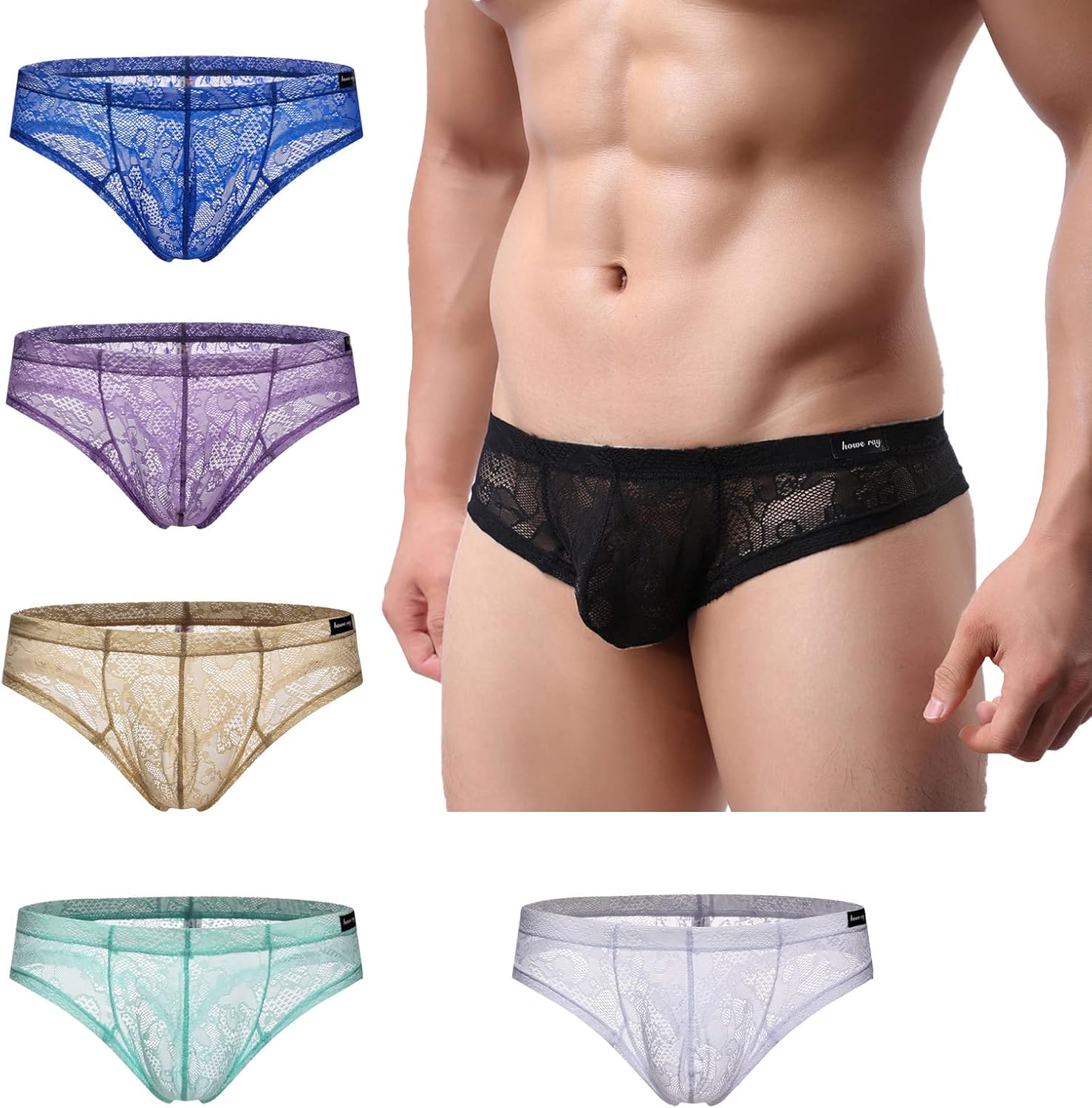 Faringoto Men's Boxers Shorts Lace Underwear Bulge Pouch Trunks Lingerie Breathable Male Underpants Panties