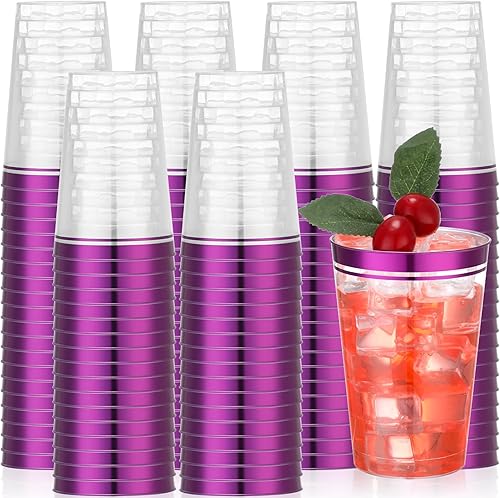 Miniatura 1 de Zubebe 100 vasos desechables de plástico con borde de 12 onzas, vasos de vino desechables para boda, elegantes vasos de plástico transparente para