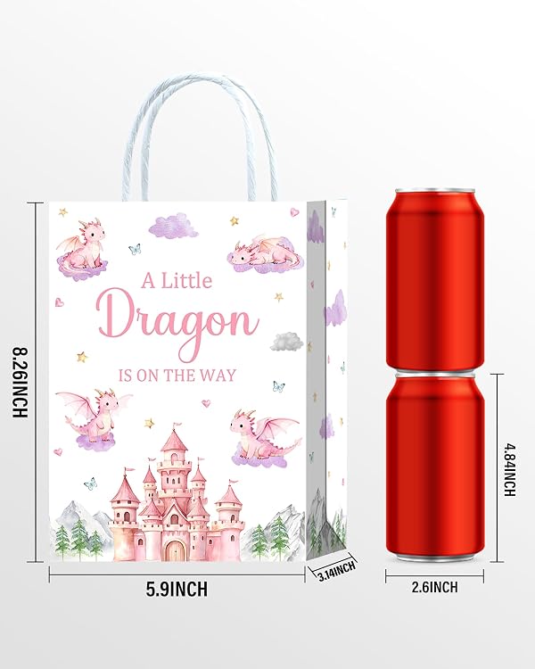 Roselush 16pcs Pink A Little Dragon Is On The Way Baby Shower Bags Dinosaur Party Bags for Dragon Baby Shower Decorations, Paper Favor Sacks for Dinosaur Birthday Decorations Girl by Roselush - Used condition - Image 3