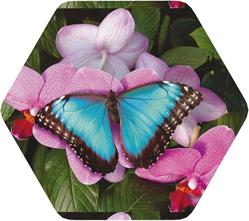 Beautiful Butterfly On Pink Flower Printing Leather Coasters Heat Resistant Drink Coasters Set of 4 for Home and Bar Cafe Use