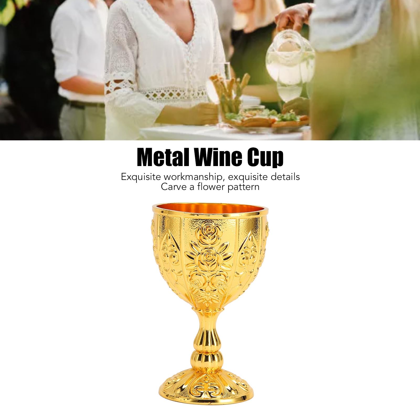 Metallgeprägter Weinbecher, Vintage-Schnapsgläser aus Metall, Vintage-Kelch, Wein-Likör-Becher, Blumenmuster, Exquisite Details, Metall-Weinbecher Für Heimgeschenke(Gold)