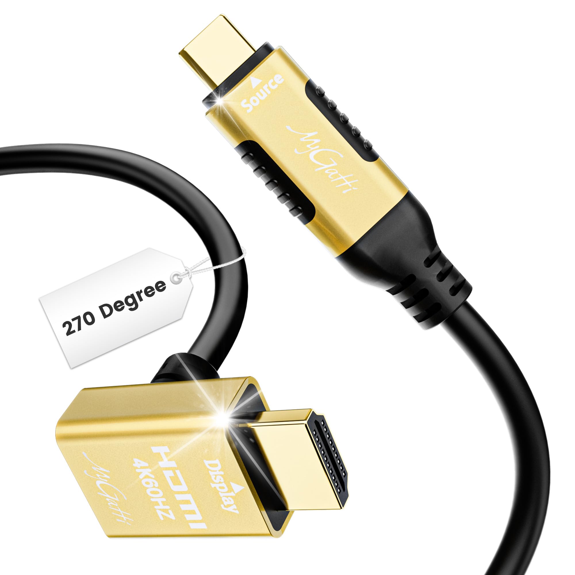 USB C to HDMI Cable 8FT, 270 Degree HDMI Plug, High-Speed USB 3.1 Type-C to HDMI 2.0 Cord, 4K@60Hz HDR, Gold-Plated Plug, (Thunderbolt 5/4/3