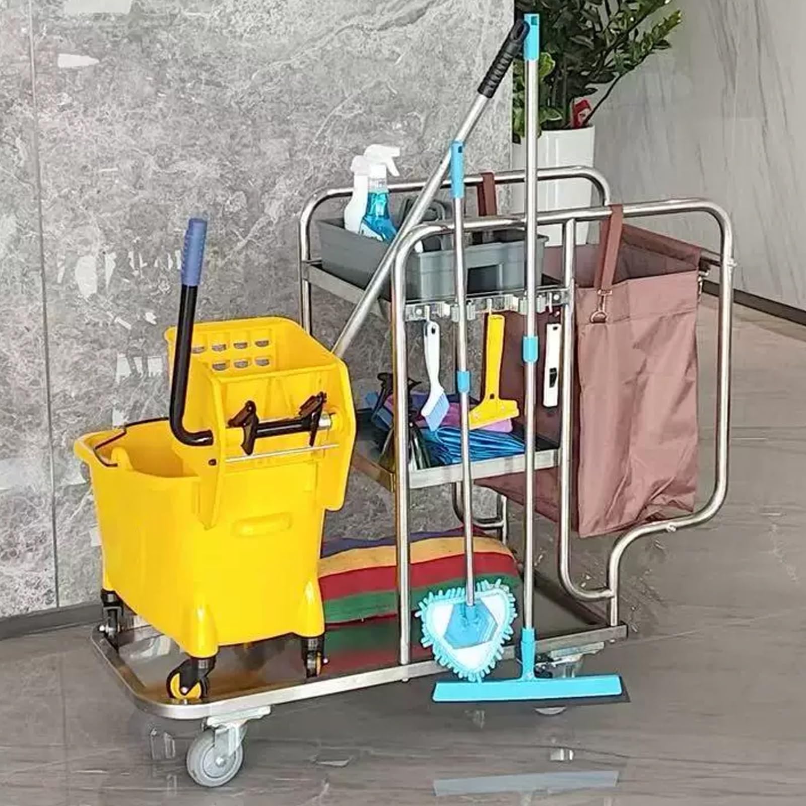 3-Stöckiger Wäschekorb mit Rollen Wäschesortierer aus Edelstahl Multifunktionaler Wäschewagen für Hotel Schule Gemeinde Restaurant Einkaufszentrum Wäschesammler(Beige)