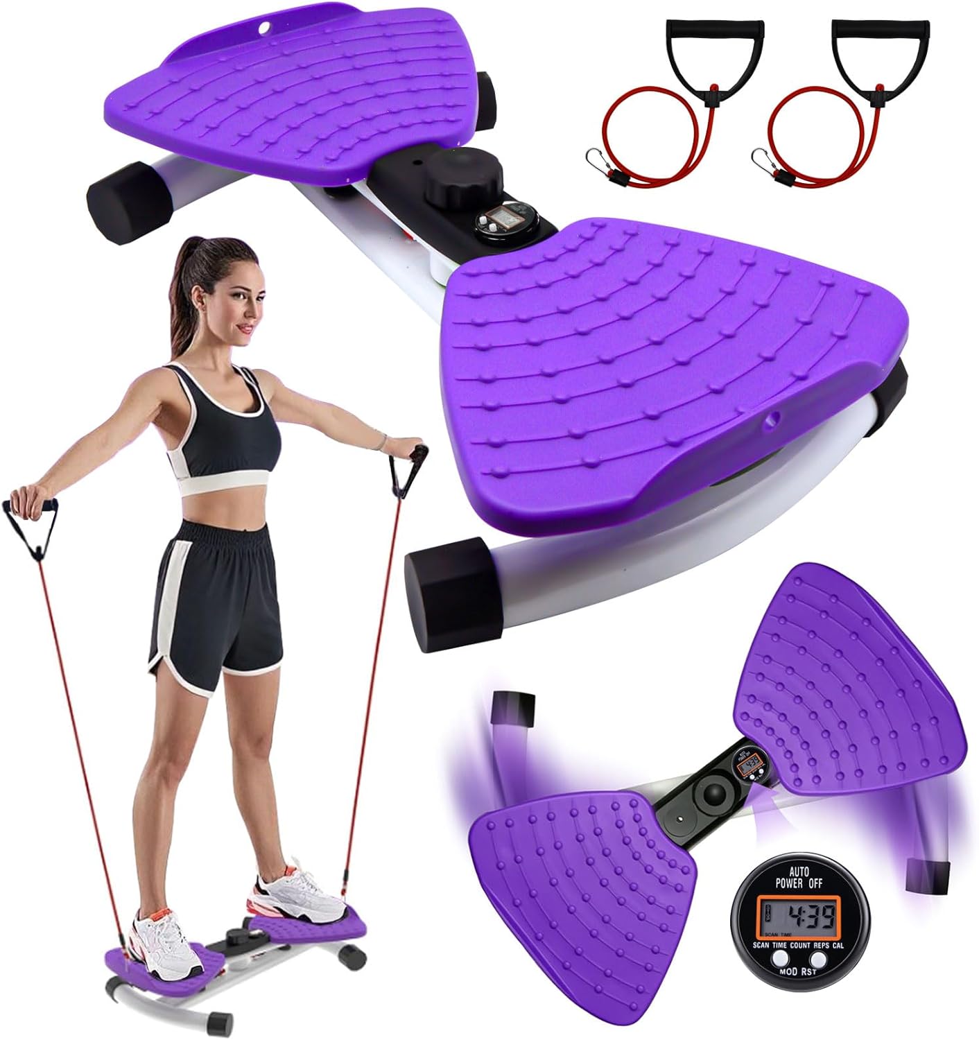 Waist Twister Ab Machine, 330 lbs Capacity, Noiseless Anti-Slip Twist Board with Resistance Bands, Adjustable Tension Knob & Foot Massage, Digital Display Tracks Time, Reps & Calories, Home Core Trainer for Men & Women