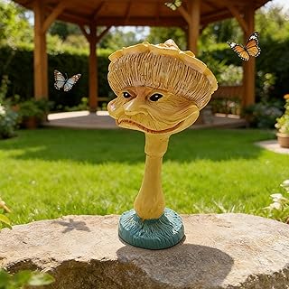 Funny Mushroom Face Garden Statue, Resin Old Man Mushroom Figurine for Yard Lawn Decor Whimsical Fairy Garden Accessories, Unique Outdoor Ornament Gift for Plant Lovers