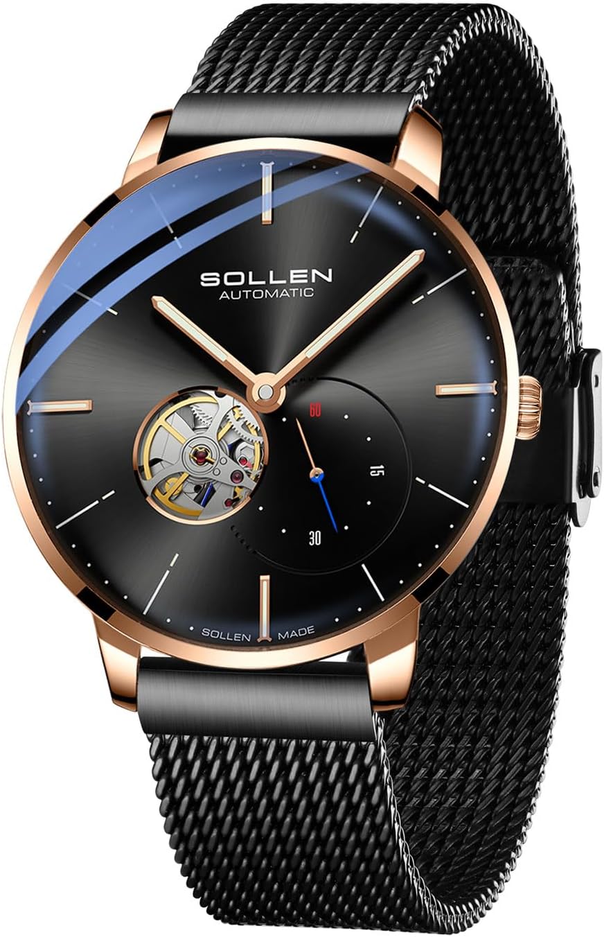 SOLLEN Skeleton Watches for Men, Minimalist Automatic
