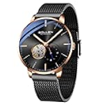 Skeleton Automatic Watches for Men, Original Mechanical Movement, Mineral Glass, 3ATM/30Meters Waterproof Wristwatch, Seconds Subdial & Luminous Hands, Minimalist Self-Winding Watch, Gift for Him