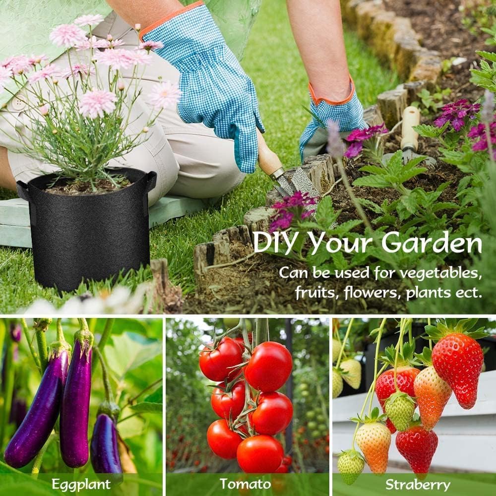 10 Gallon Grow Bags Bulk 100 Pack Heavy Duty Fabric Pots Nonwoven Plants Bag with Handles, Breathable Plant Growing Containers Bags for Outdoor Garden Fruit Vegetable Flowers