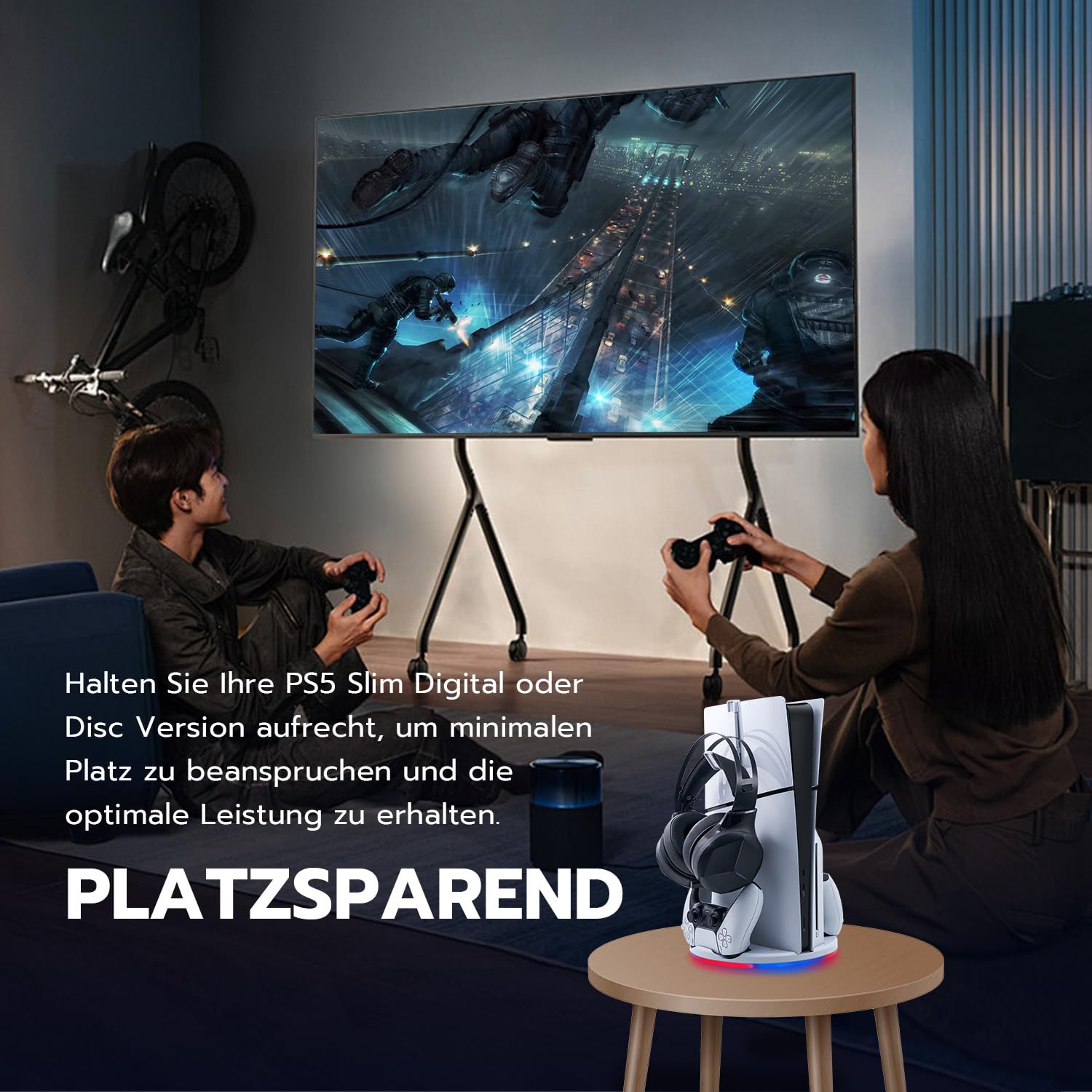 Vertikale Standfuß nur für PS5 Slim, LED Base Station für PS5 Dual Controller Ladestation Dock mit Headset Halterung für PS5 Slim Disc and Digital Editions -Nicht für PS5/PS5 Pro