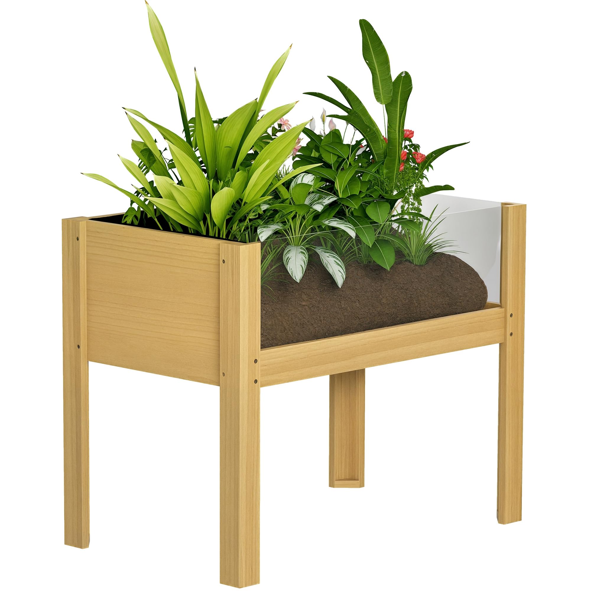 Outsunny Huerto Urbano de Madera Mesa de Cultivo con Paneles Acrílicos Jardinera Elevada para Cultivo Flores Vegetales en Jardín Terraza 75x46x60,5 cm Natural