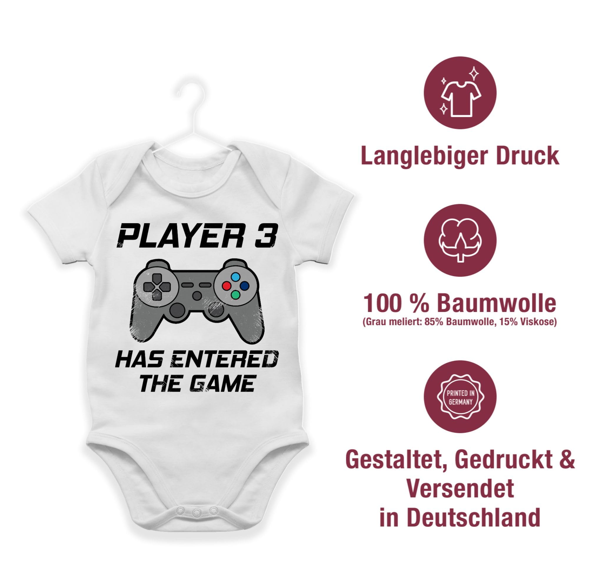 Shirtracer - Baby Body Kurzarm - Sprüche - Player 3 has entered the Game - schwarz