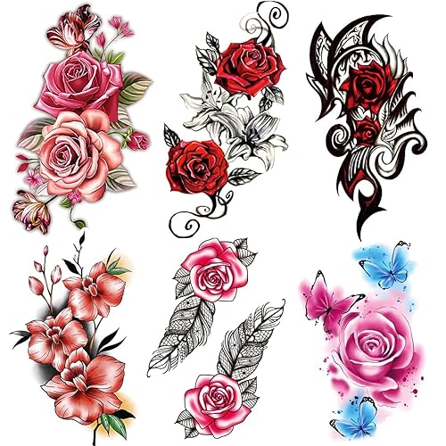 Miniatura 2 de Tatuaje temporal en inglés, 6 hojas grandes palabras en inglés falsas en inglés, etiqueta de tatuajes de manga de medio brazo