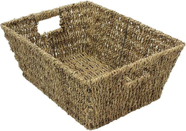 JVL Seagrass rectangular storage basket 37 x 28 x15cm home office caravan