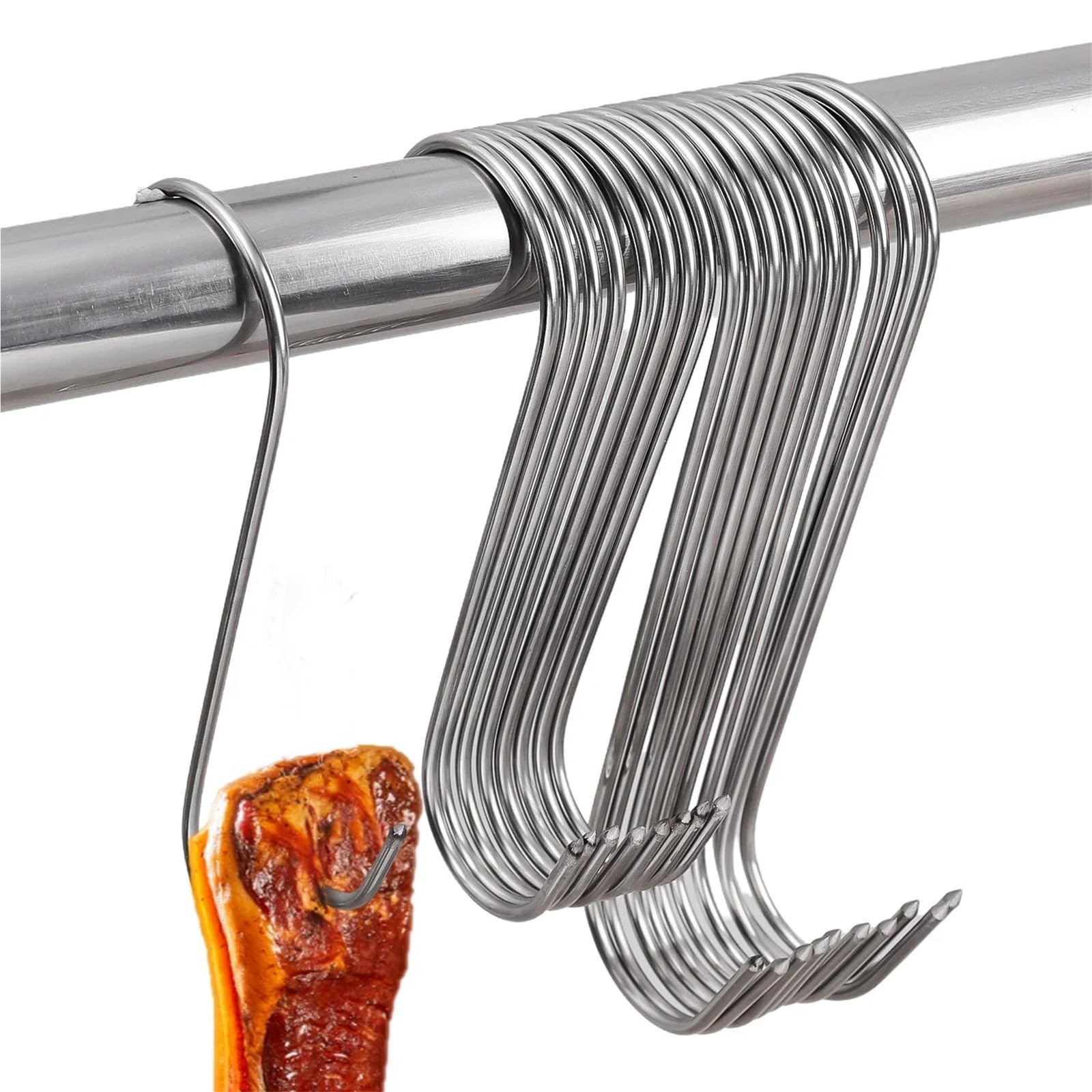 Ganchos para canalones, Ganchos en S de Acero Inoxidable, Punta Afilada, Carnicero, Carne, Barbacoa, curado, Salchicha, Tocino, Colgador(15cm,50pc)