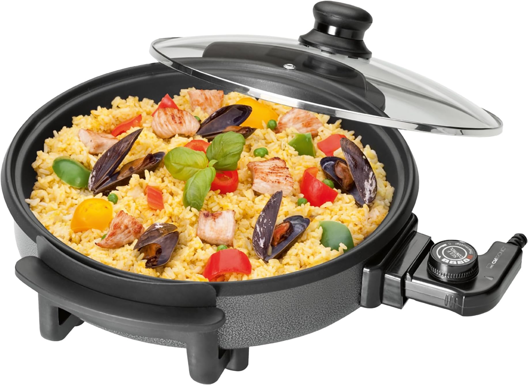 Poêle électrique Multifonction Royal Swiss – 42 Cm – 1500 W – Revêtement Antiadhésif – Fonction Maintien Au Chaud – Idéale Pour Pizzas, Gratins, Plats à Garder Au Chaud
