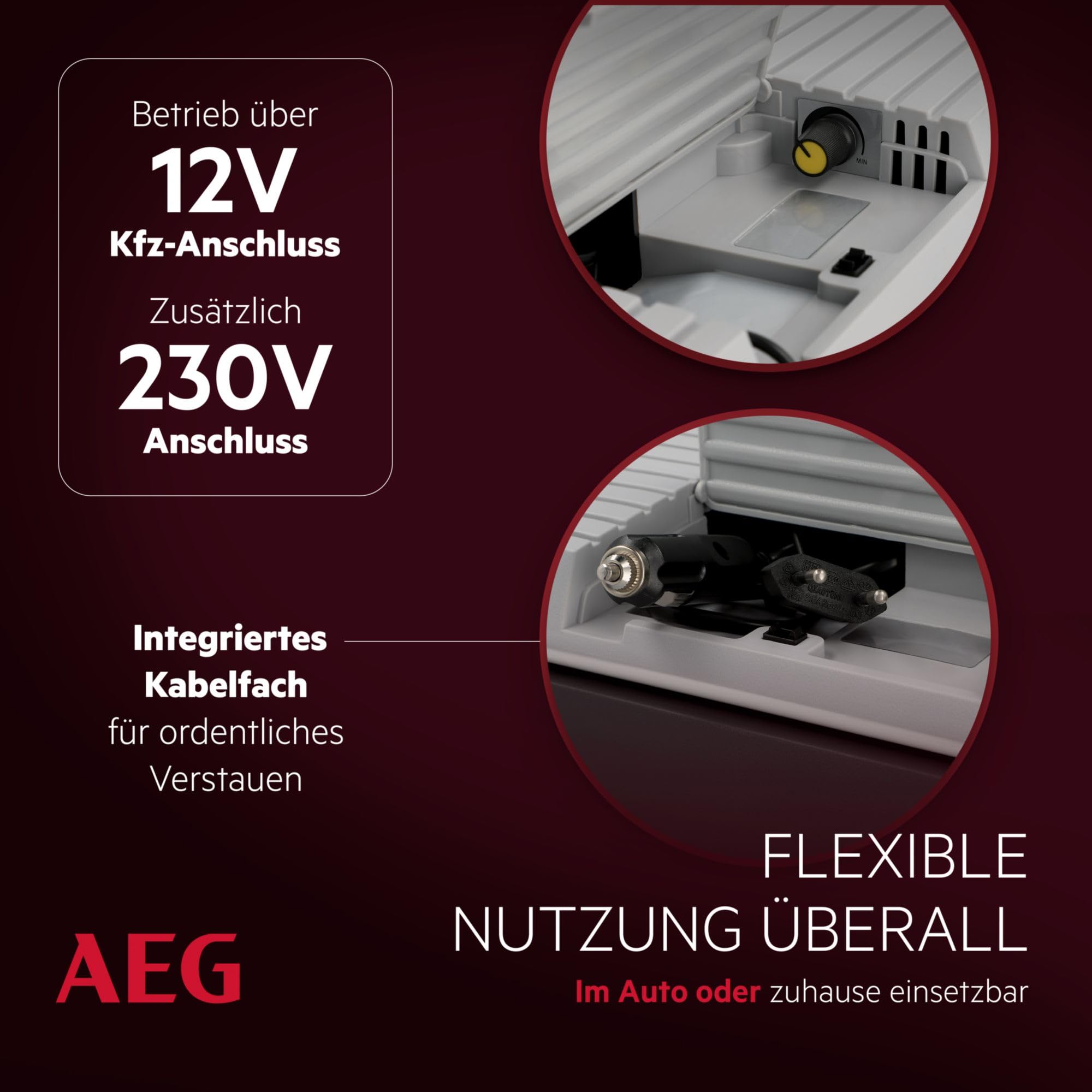 AEG Thermoelektrische Kühlbox KK 28, kühlt bis 20 °C unter Umgebungstemparatur, 28 Liter Fassungsvermögen, 12V/230V, Tragegriff & Kabelfach, leicht zu reinigen, für Auto, Reisen & Camping