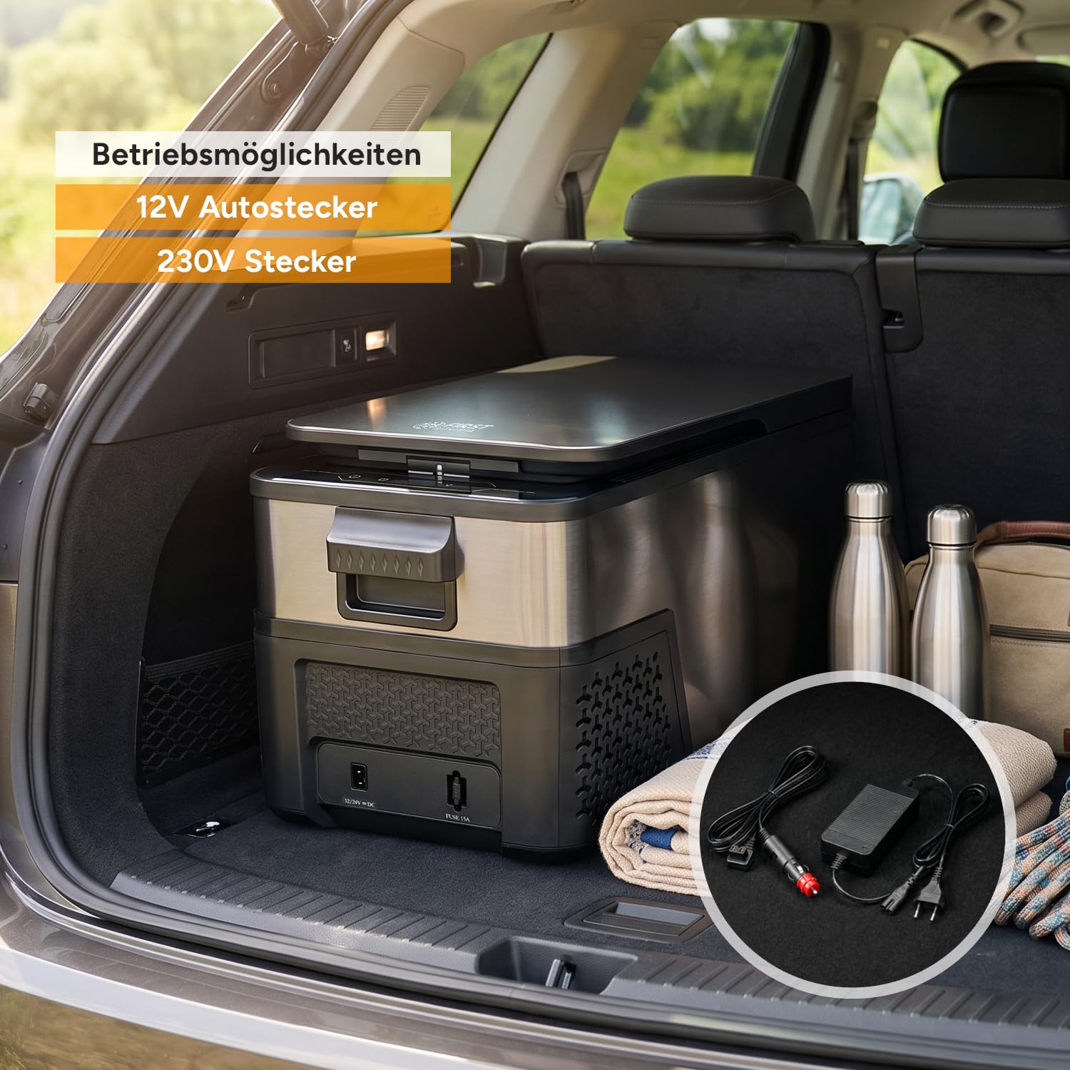 TZS First Austria Kompressor-Kühlbox 21L - bis -20°C - 46 dB - 12V 24V 230V - Anti-Fingerprint - für Auto Camping Reise - Dark Steel