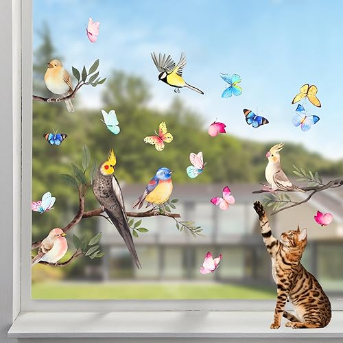 Miniatura 10 de Ohmywor 36 calcomanías anticolisión para ventana, diseño de pájaros en árbol, primavera, para evitar ataques de pájaros, colibrí, doble cara,
