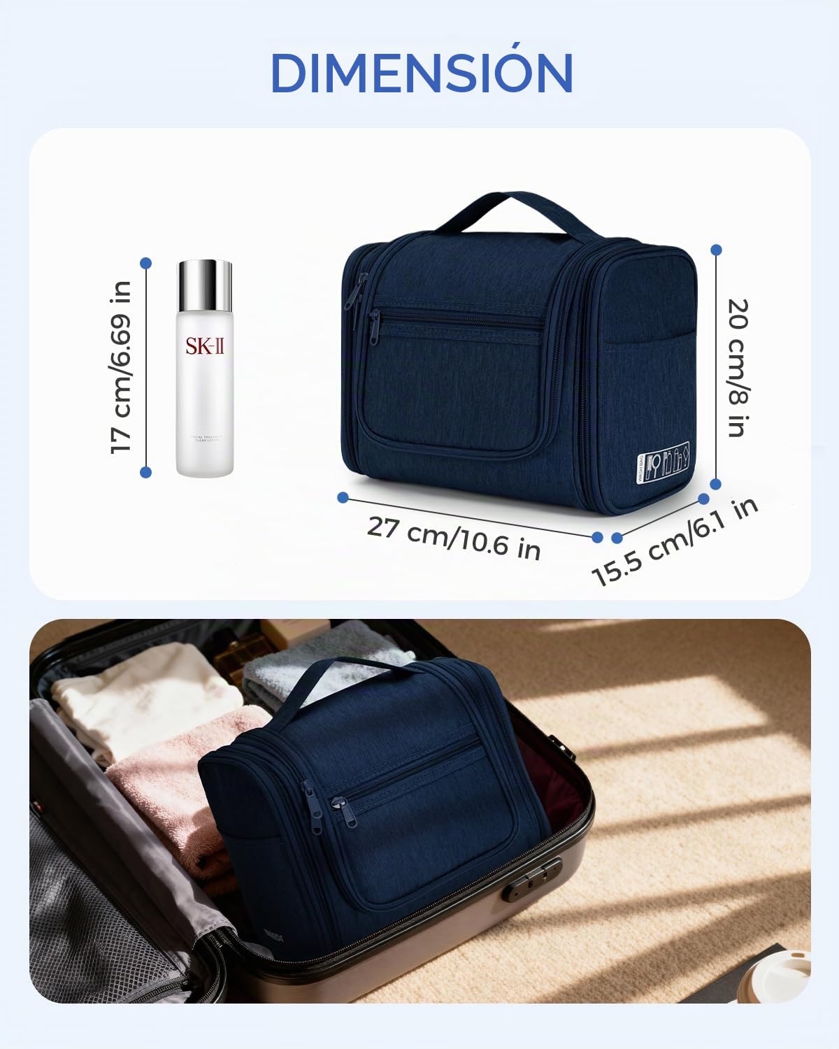 WANDF Neceser para Colgar Impermeable Bolsa de Aseo Colgante Viaje Hombre Bolsa de Cosméticos y Maquillaje para Mujer